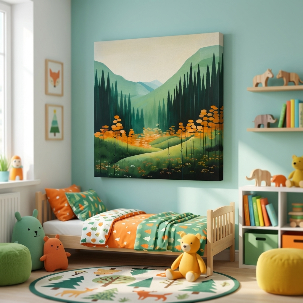 Mockup of Serene Alpine Valley Pine Forest - Autumn Mountain Landscape Wall Art