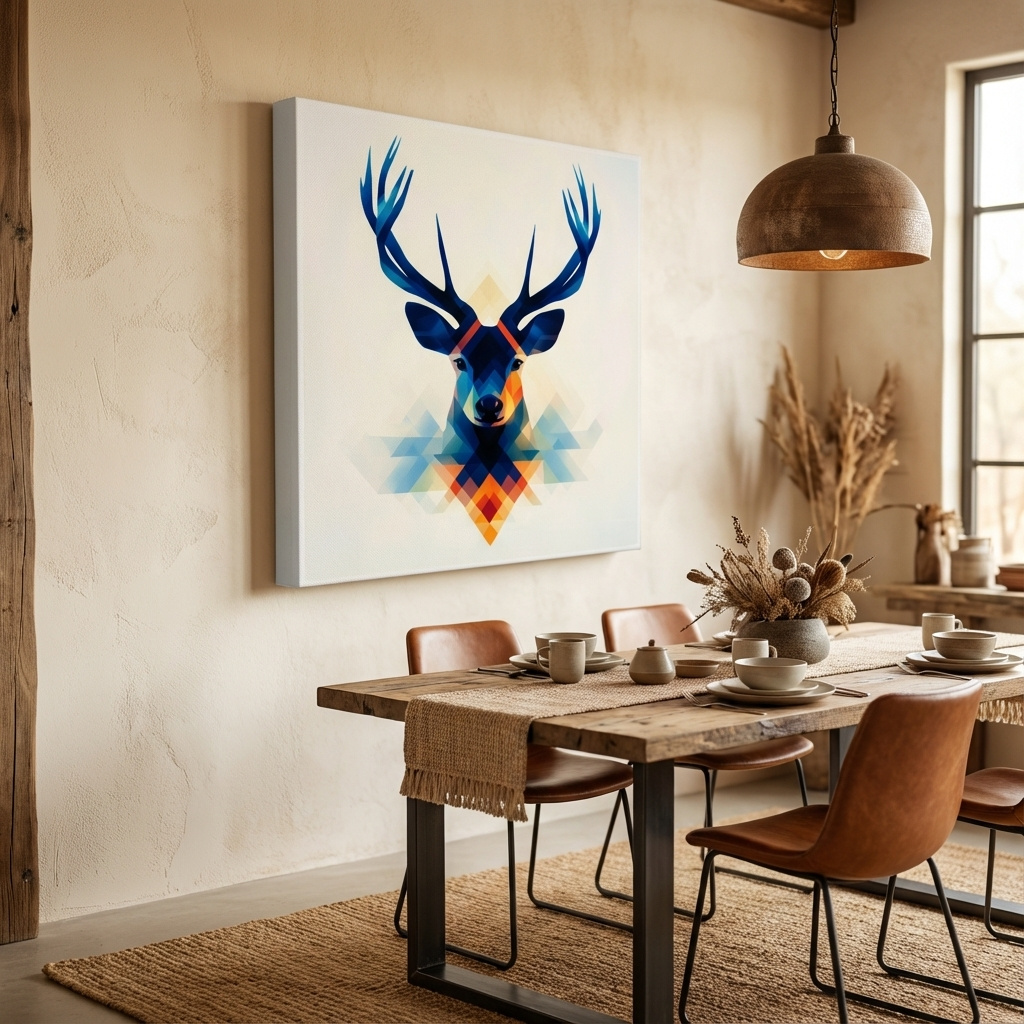 Mockup of Geometric Stag Head Illustration - Colorful Abstract Wildlife Wall Art