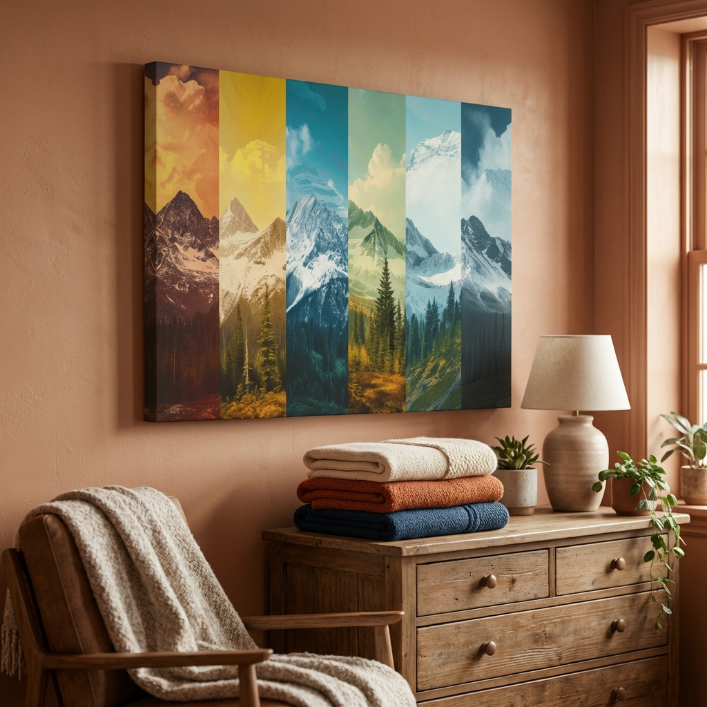 Mockup of Colorful Mountain Peaks Collage - Modern Alpine Glacier Wall Art