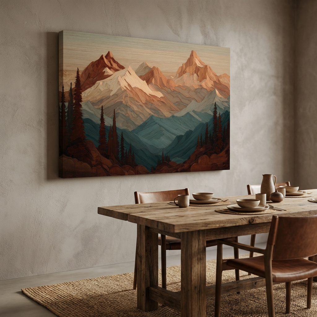 Mockup of Layered Wood Alpine Mountain Range - Textured Topographic Landscape Wall Art