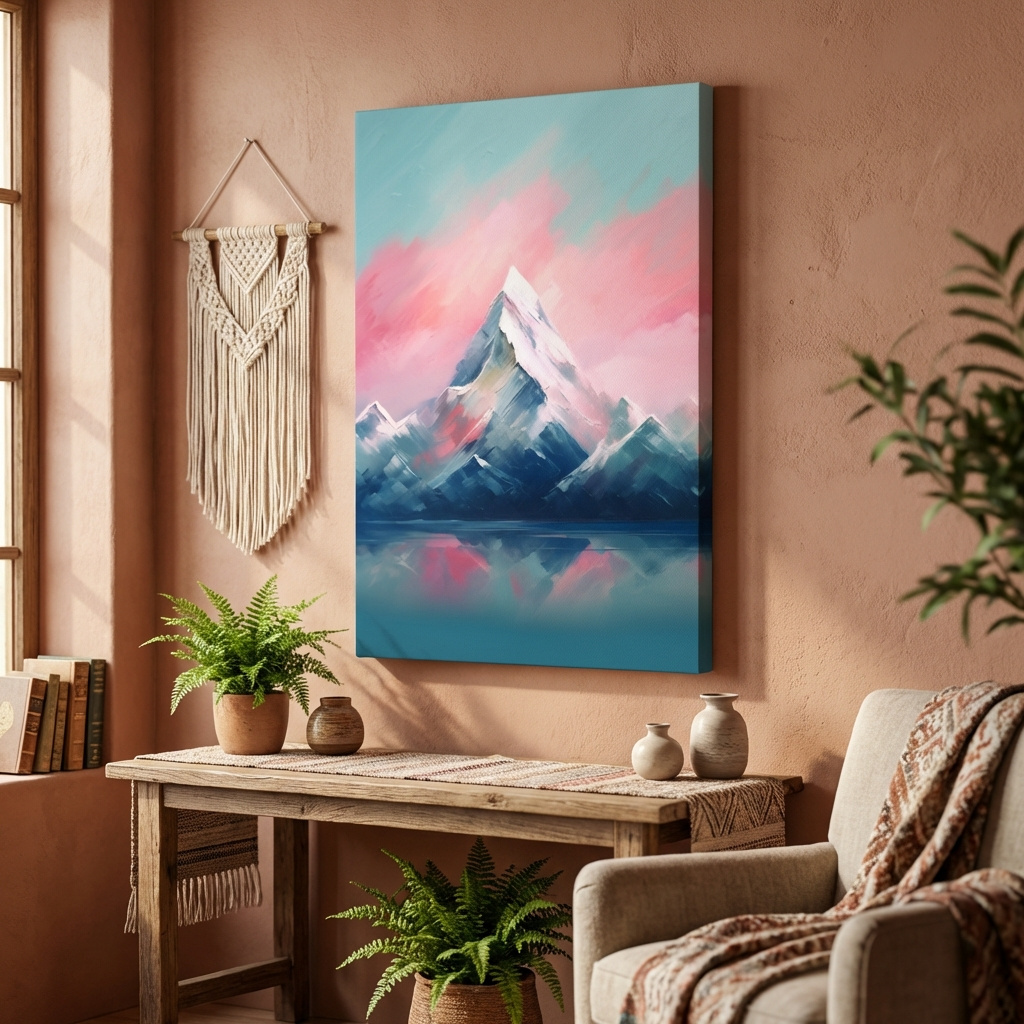 Mockup of Pastel Alpine Peak Painting - Impressionism Watercolor Mountain Wall Art