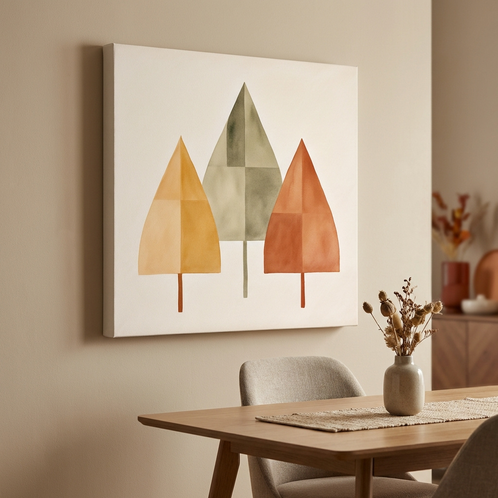 Mockup of Minimalist Geometric Autumn Trees - Scandinavian Watercolor Forest Wall Art