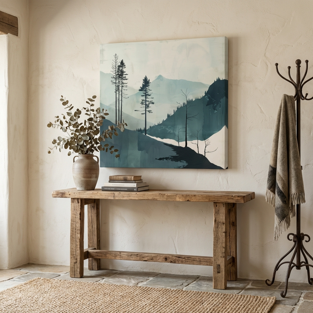 Mockup of Minimalist Nordic Forest Artwork - Scandinavian Alpine Mountain Wall Art