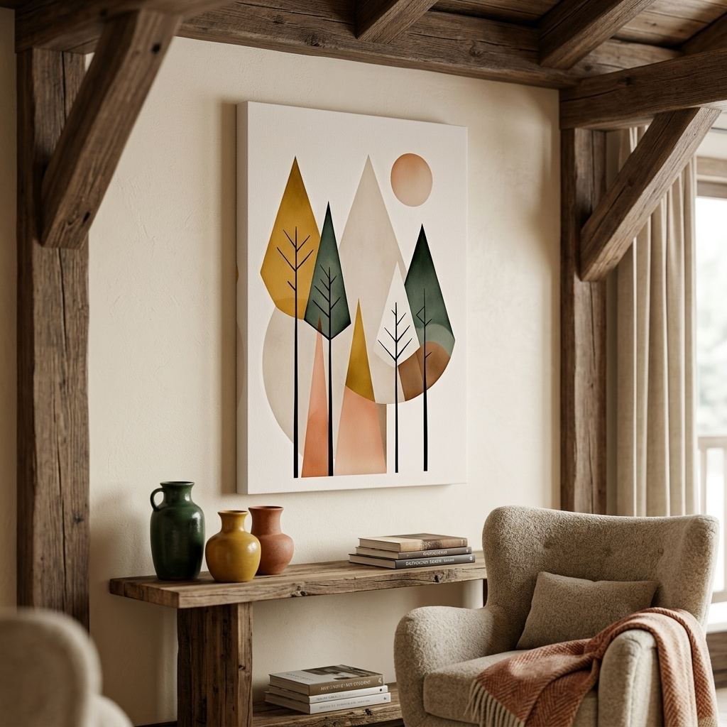 Mockup of Minimalist Geometric Mountain Forest Artwork - Scandinavian Boho Wall Art